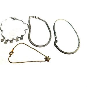4 Gold & Silver Tone Chain Bracelets & Anklets Pave Star Dangling Hearts
